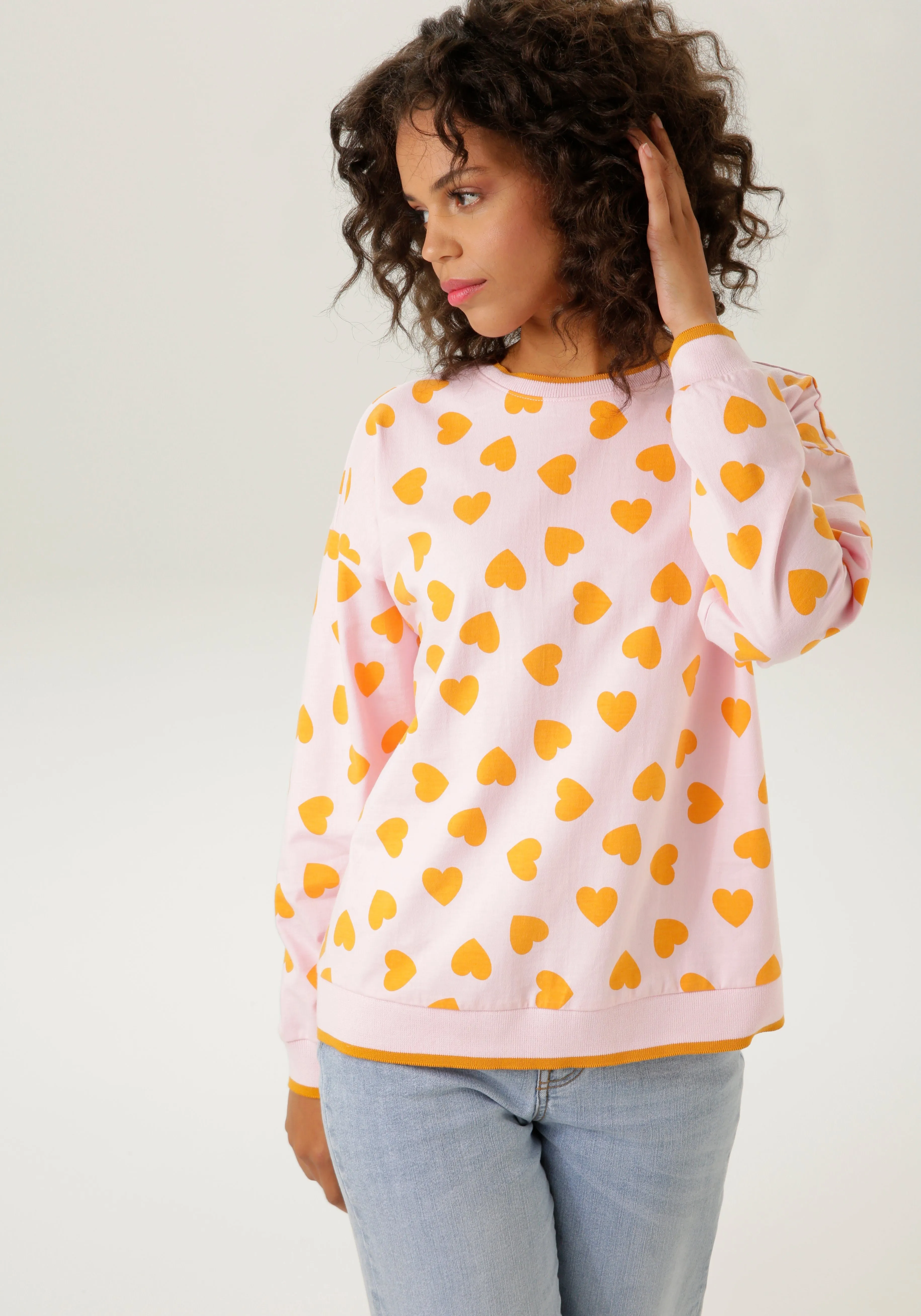 ANISTON CASUAL SWEATSHIRT BEDRUKT MET HARTJES  NIEUWE COLLECTIE
