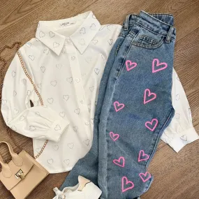 Blouse hartjes wit