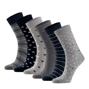 Dames Sokken Hartjes Gestreept Sterren Print Bio Katoen 6-Pack Grijs / Navy Blauw