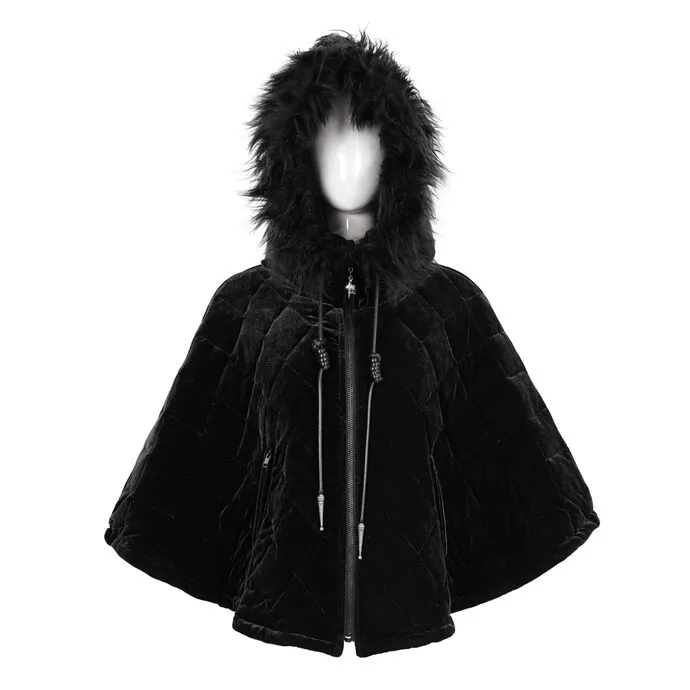 DAMESJAS MET CAPUCHON (PONCHO) DEVIL FASHION  QUILTED  ZWART