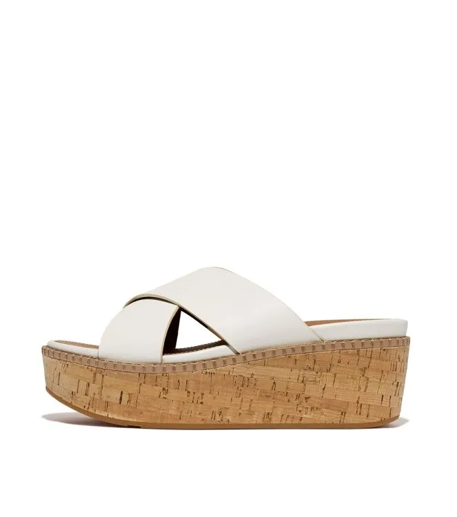 FitFlop Eloise Leather/Cork Wedge Cross Slides Slippers