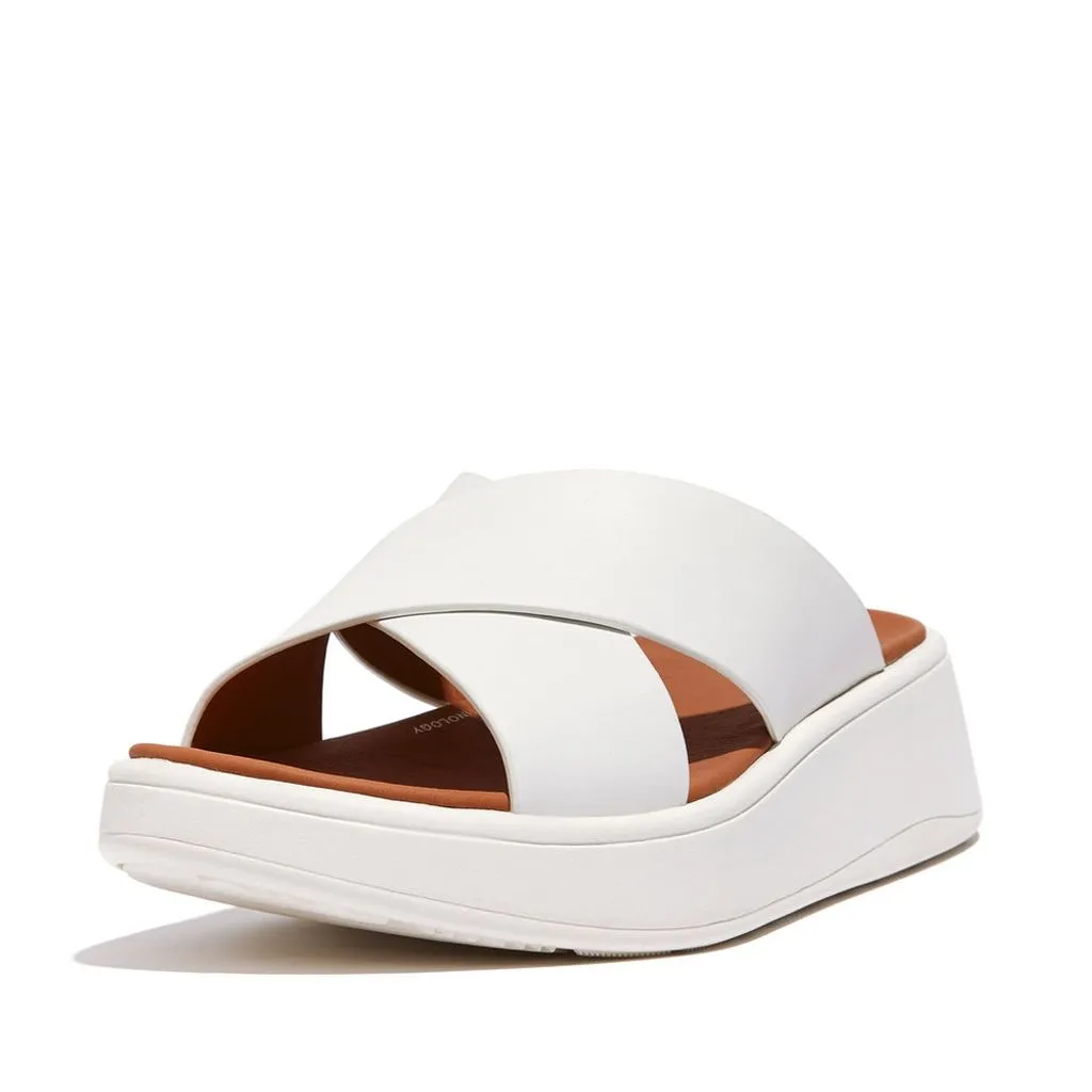 FITFLOP FMODE LEATHER FLATFORM CROSS SLIDES SLIPPERS