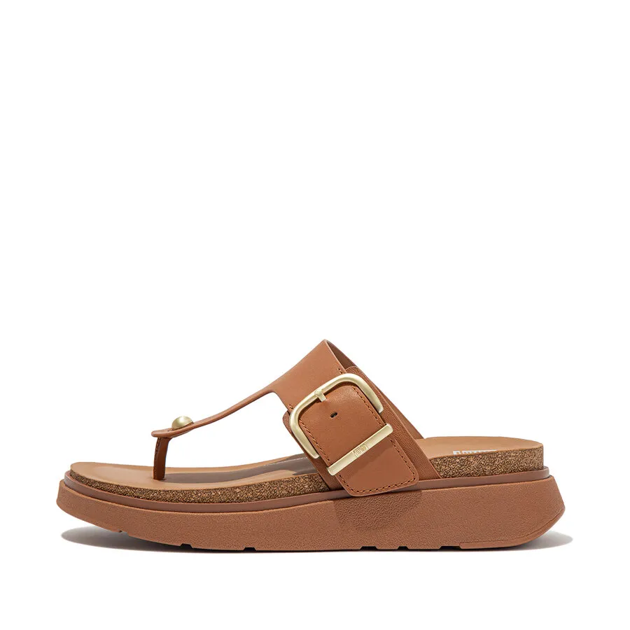 FITFLOP GENFF BUCKLE LEATHER TOEPOST LIGHT TAN SLIPPERS