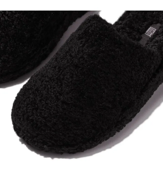 FITFLOP IQUSHION WRAPPED MULETEDDY ALL BLACK PANTOFFELS MUIL