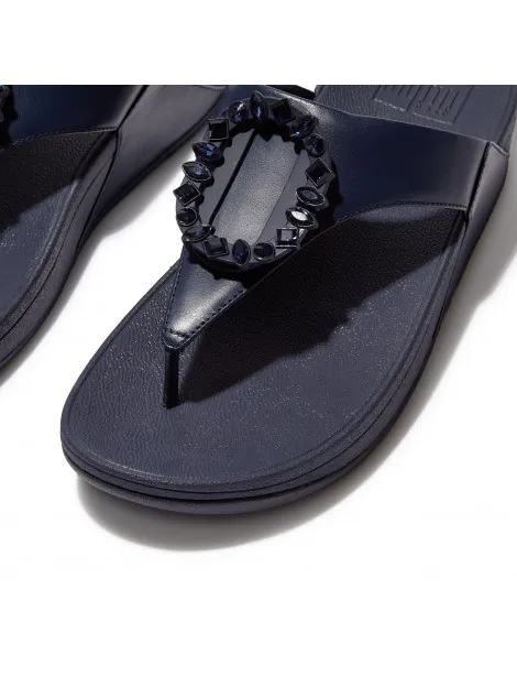 FITFLOP LULU CRYSTALCIRCLET LEATHER TOEPOST SANDALS