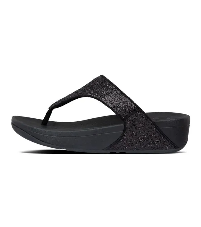 FITFLOP LULU GLITTER TOETHONGS BLACK SLIPPERS