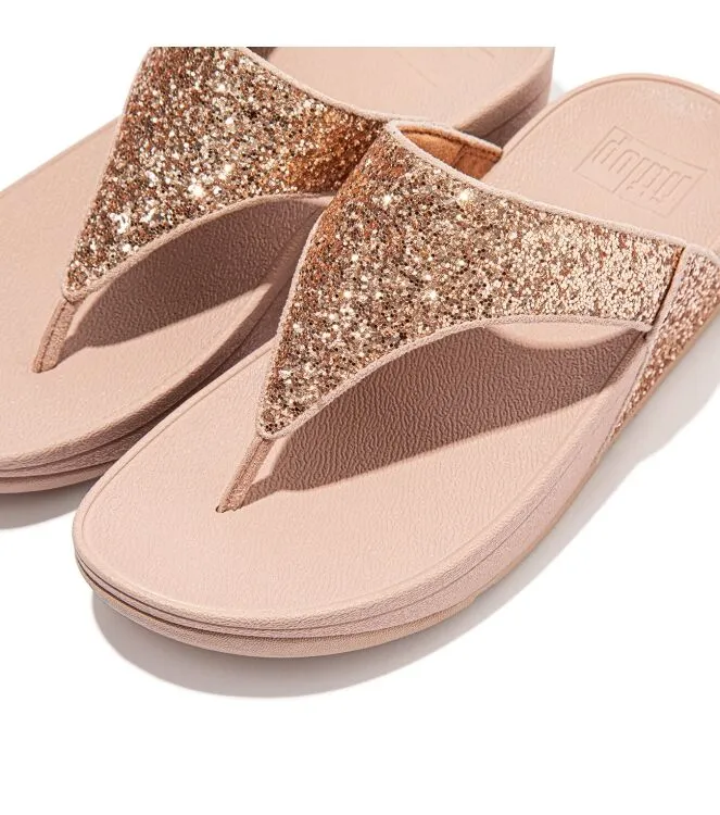 FITFLOP LULU GLITTER TOETHONGS ROSE GOLD SLIPPERS