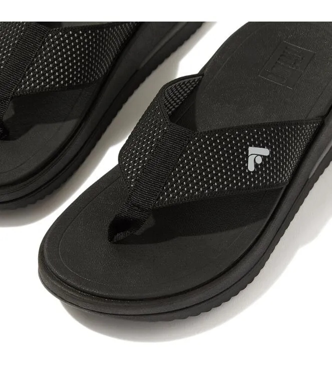 FITFLOP SURFF TWOTONE WEBBING TOEPOST BLACK SLIPPERS