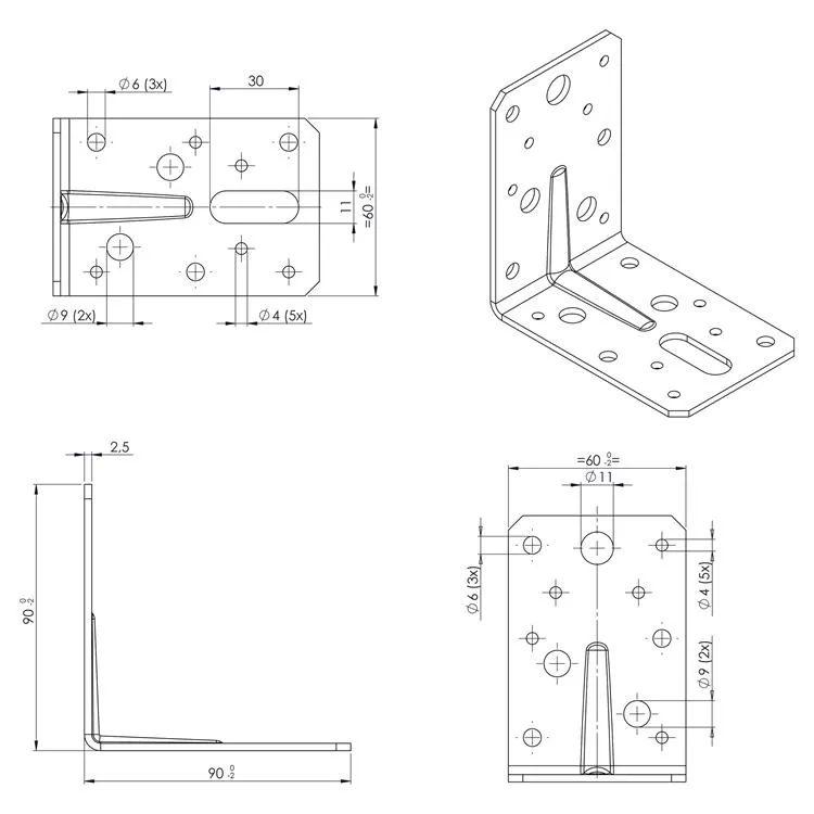 HOEKANKER/RIL  90X90X60X2.5  ZWART