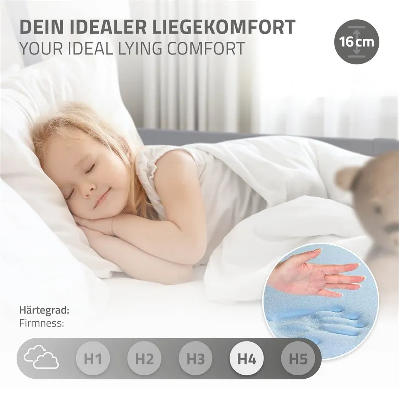KINDERBED TIPI 90X200 CM LICHTGRIJS GEMAAKT VAN DENNENHOUT INCL. MATRAS H16CM UITVALBESCHERMING EN LATTENBODEM MLDESIGN