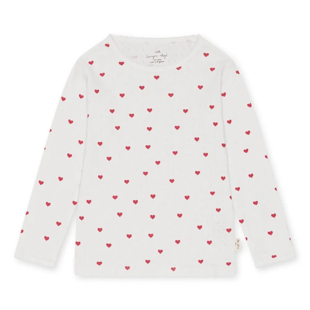 KONGES SLOJD MINNIE BLOUSE AMOUR ROUGE POINTELLE TSHIRT (PYJAMA)TOP WIT MET HARTJES