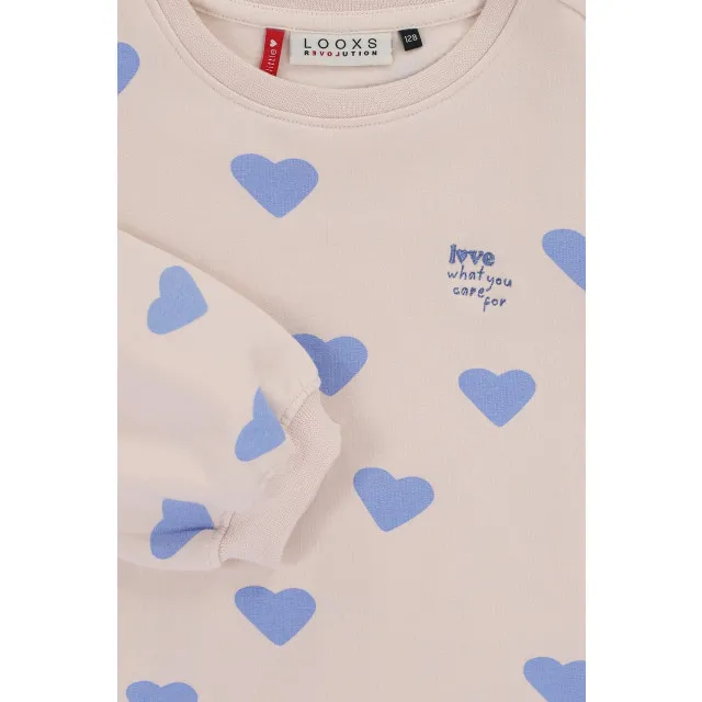 Looxs Revolution Sweater offwhite hartjes voor meisjes in de kleur