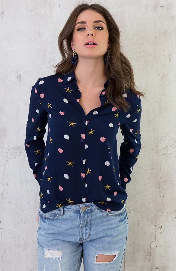 Schelpen Print Blouse Marine
