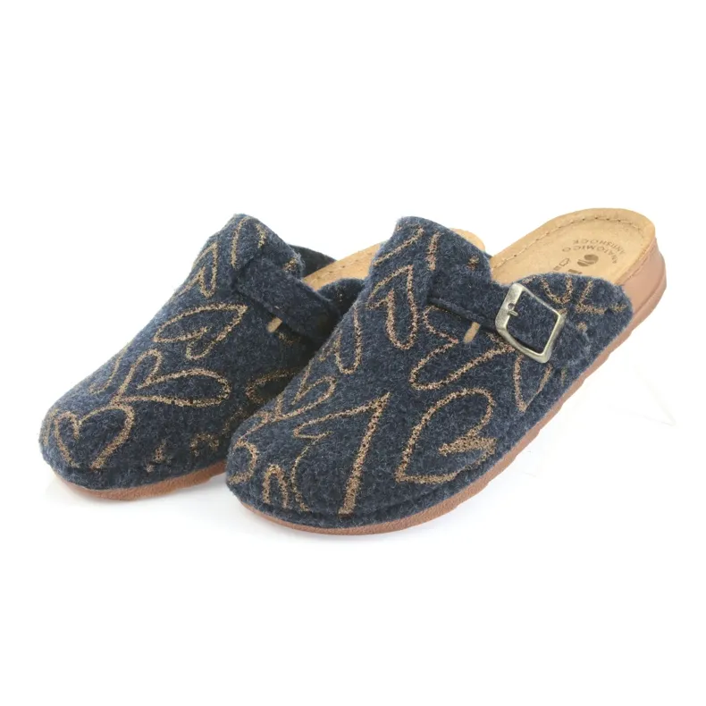 Vilten pantoffels Inblu UA033 gouden hartjes marineblauw